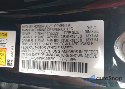 2024 Honda Cr-V Ex Awd z USA, uszkodzony, nr VIN 5J6RS4H49RL015599